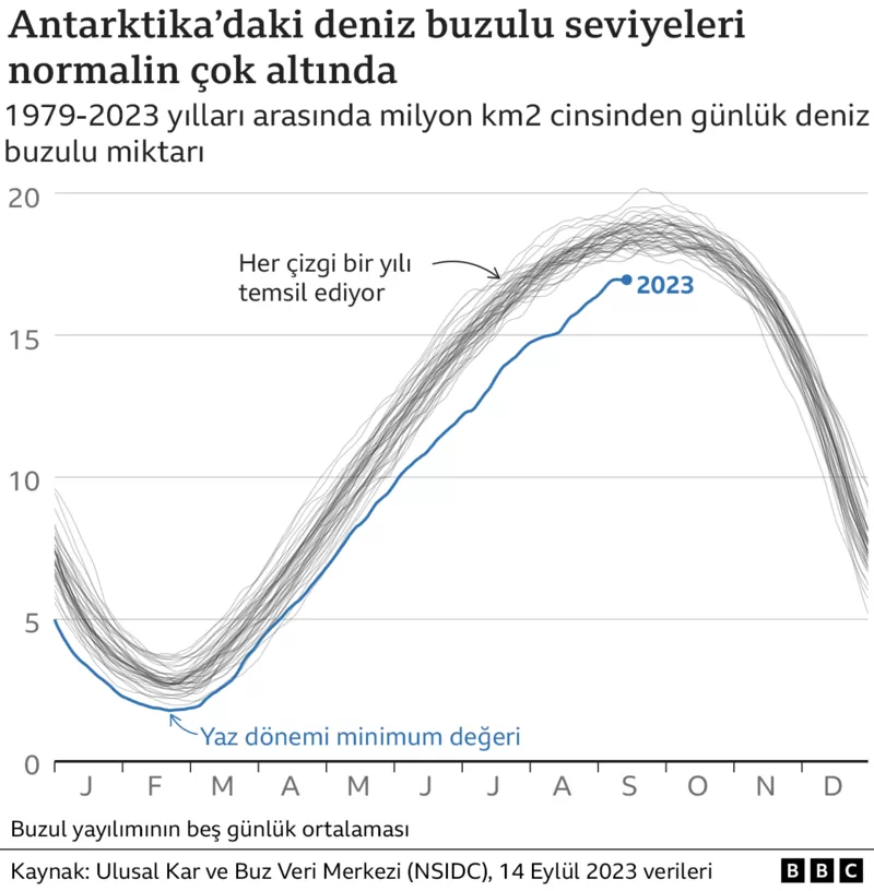 antarktikadaki deniz buzulu seviyleri