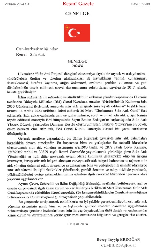 sifir atik genelgesi 2024 4 1